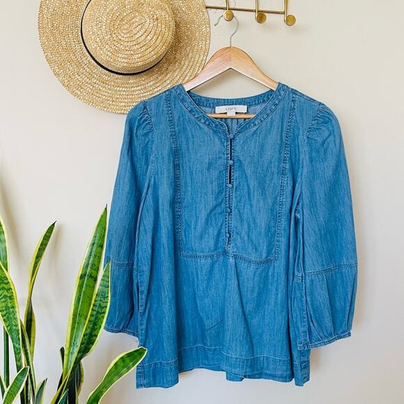 LOFT Sleeve Chambray Bubble Top - Picture 3 of 6
